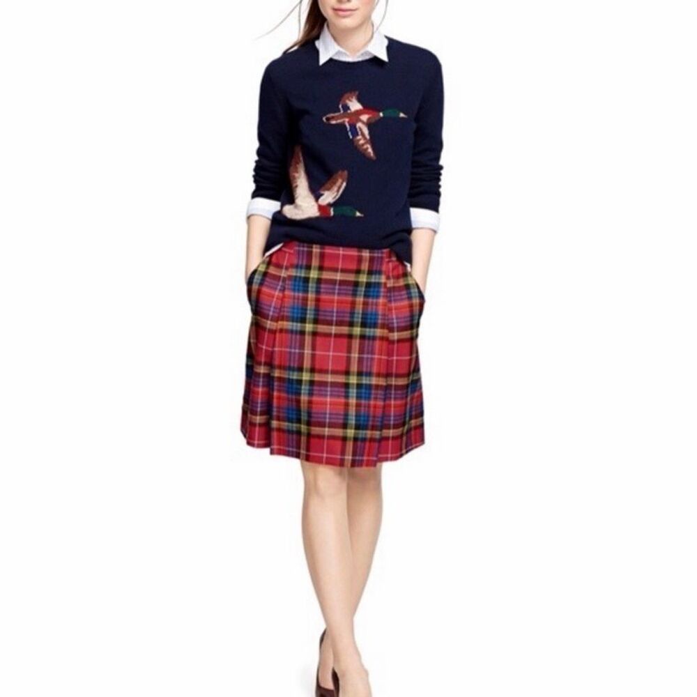 Brooks Brothers Red Fleece Wool Tartan Plaid Skirt Size 12 NWT